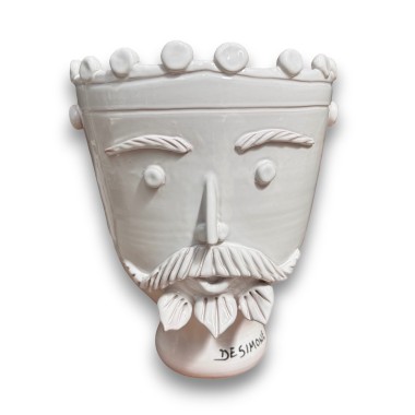 Sicilian handmade ceramic White Paladin's Head King de simone pottery Sicilian handmade ceramic White Paladin's Head King de simone pottery